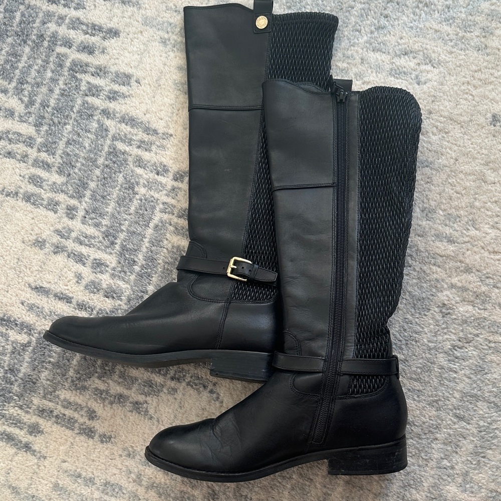 Cole Haan Black Over-The-Knee Riding Boots with Buckle Detail